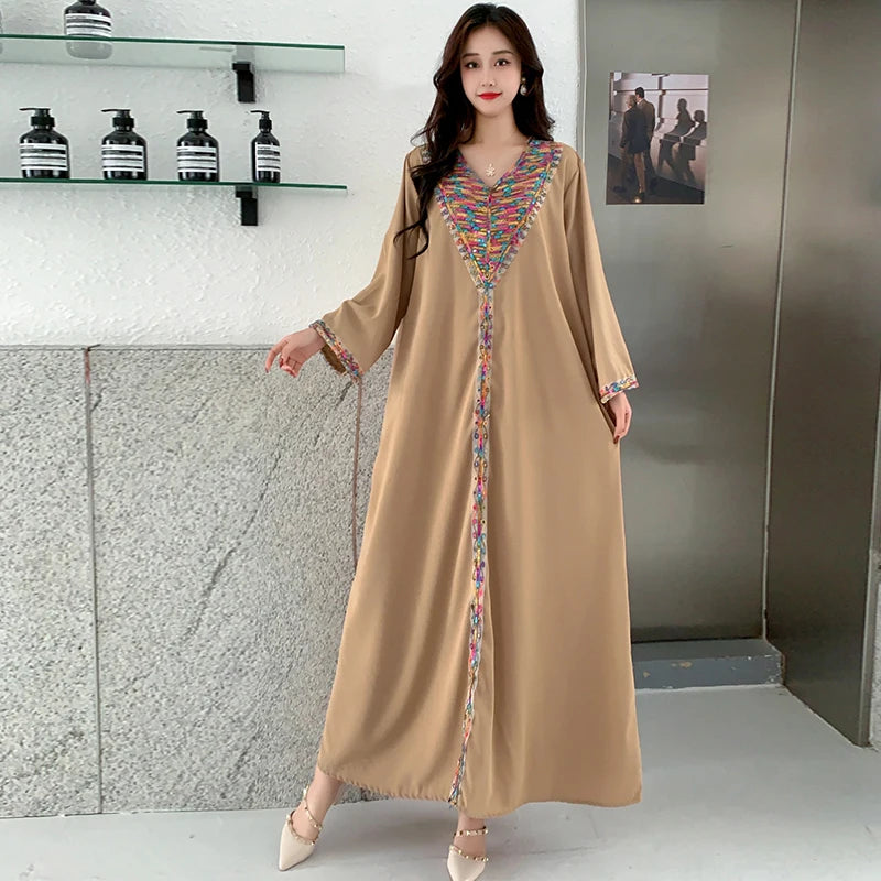 New Muslim Abayas For Women Long Sleeved Dress Dubai Lady Elegant Long Dress Islam Clothing African Abaya Loose Robe With Turban