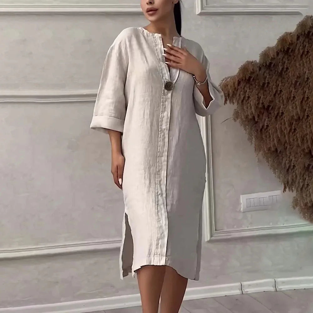 Y2k Long Sleeve Linen Maxi Dress Women Summer2024 Summer Casual Solid Color Party Loose Long Dresses Elegant Vestidos