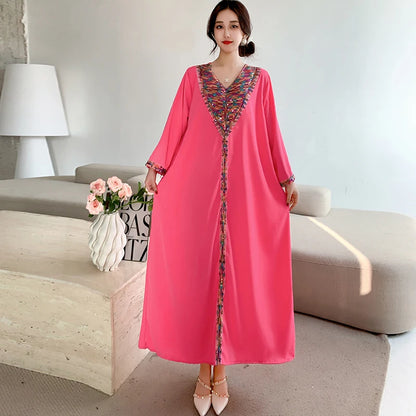 New Muslim Abayas For Women Long Sleeved Dress Dubai Lady Elegant Long Dress Islam Clothing African Abaya Loose Robe With Turban