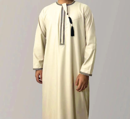 Aman Abaya Jubba Thobe for Men Saudi Arab Kaftan Muslim Men Long Sleeve Pullover Dress Rayer Robe Afghan Male  Islam Clothing