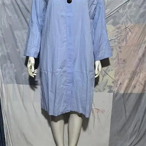 Women's Casual Button-Up Linen irt Long Ne round Color Blo  Pet Clothing Accories
