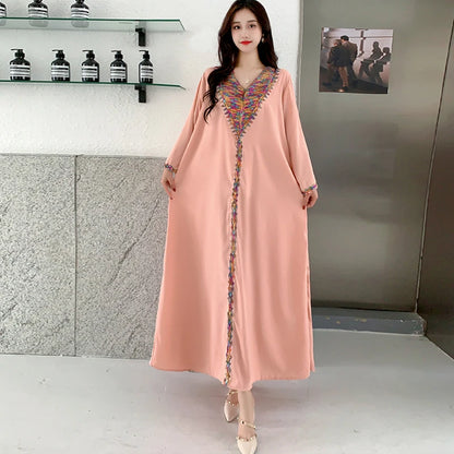 New Muslim Abayas For Women Long Sleeved Dress Dubai Lady Elegant Long Dress Islam Clothing African Abaya Loose Robe With Turban