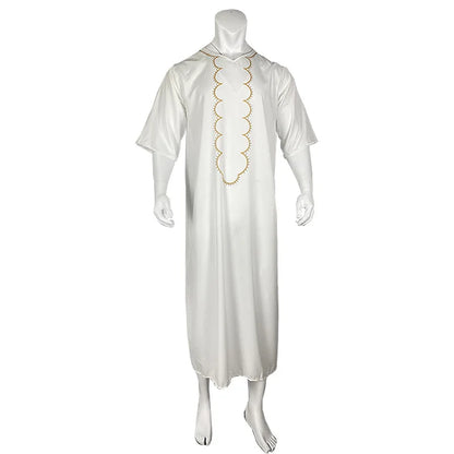 Kaftan Summer Middle Eastern Men's Arab Robe Loose V-neck Short Sleeved Printed Men's Muslim Clothing Islamic Clothing Kaftan