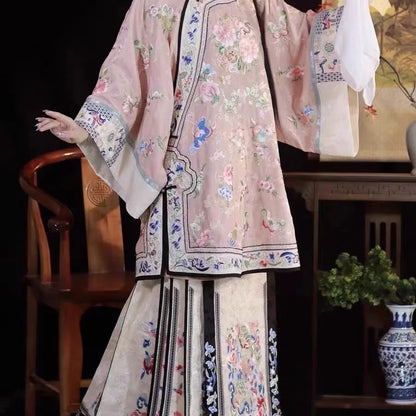 Late Qing Dynasty Ethnic Clothing Heavy Industry Printing Han Women's Hanfu Horse Face Skirt Girls Classic Summer Thin