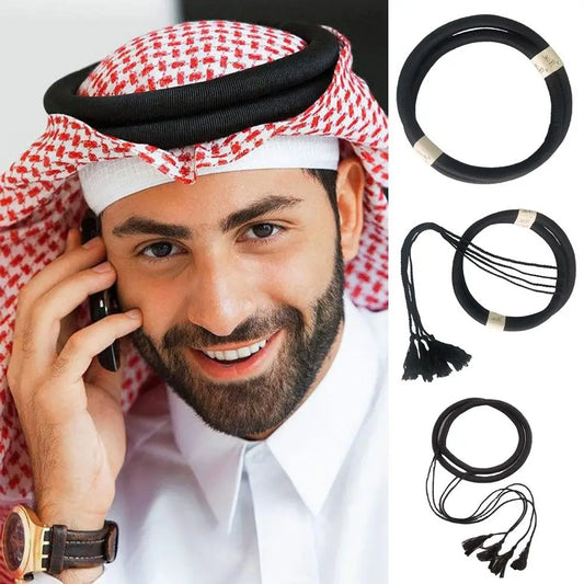 1Pcs Islamic Clothing Headwear Rope Desert Accessories Man Saudi Arabic Dubai Headrope Muslim Black Egal Shemagh Shawl