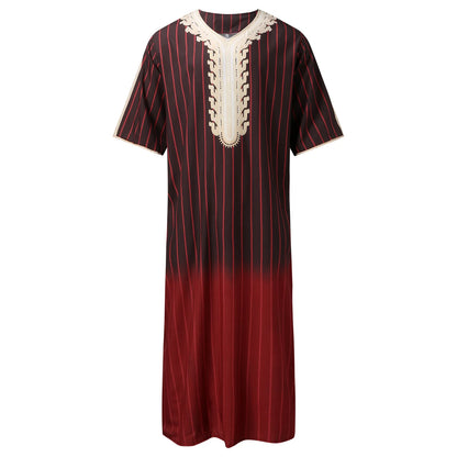 Kaftan Summer Middle Eastern Men's Arab Robe Loose V-neck Short Sleeved Printed Men's Muslim Clothing Islamic Clothing Kaftan