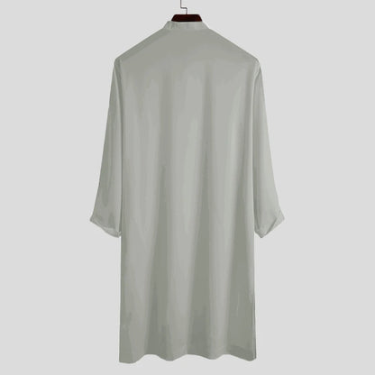 INCERUN Men Muslim Shirt Stand Collar Long Sleeve Islamic Arab Kaftan Solid Color Streetwear Casual Long Shirts Men Clothing 5XL