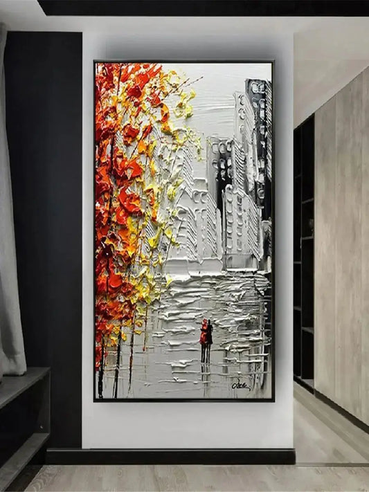 Handpainted Abstract Oil Painting on Canvas Rainy Day Wall Art for Home Living Room Salon Decor Unique Artwork for Modern Hom