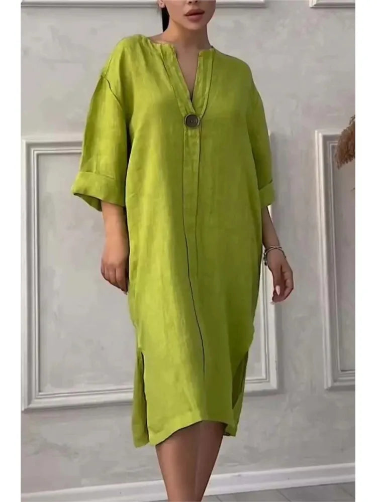 Y2k Long Sleeve Linen Maxi Dress Women Summer2024 Summer Casual Solid Color Party Loose Long Dresses Elegant Vestidos