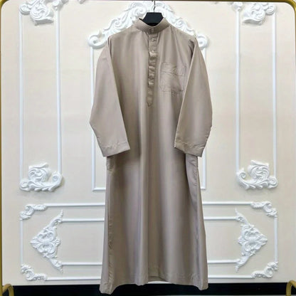 Men's Robe Qatari Stand Collar Robe Pocket Design Arabic Middle Eastern Men's Clothing