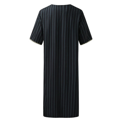 Muslim Men'S Clothing Hand-Embroidered Loose Breathable Summer Fashion Loose Robe Dubai Luxury V-Neck Short Sleeve Printing