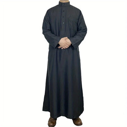 Men's Robe Qatari Stand Collar Robe Pocket Design Arabic Middle Eastern Men's Clothing