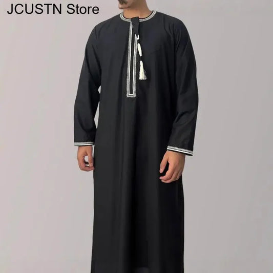 Aman Abaya Jubba Thobe for Men Saudi Arab Kaftan Muslim Men Long Sleeve Pullover Dress Rayer Robe Afghan Male  Islam Clothing