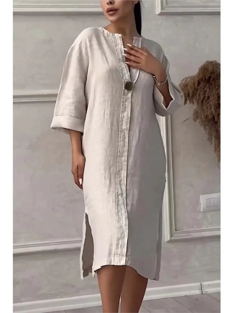 Y2k Long Sleeve Linen Maxi Dress Women Summer2024 Summer Casual Solid Color Party Loose Long Dresses Elegant Vestidos