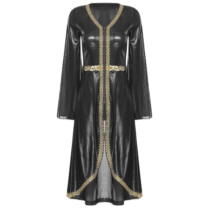 Women Muslim Abaya Dress Thobe Long Sleeve High Waist Embroidery Caftan Dress Islamic Dubai Moroccan Kaftan Fancy Eid Dress
