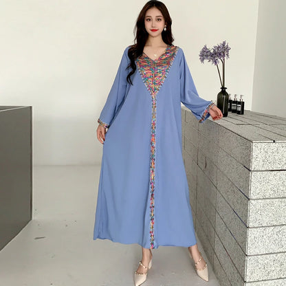 New Muslim Abayas For Women Long Sleeved Dress Dubai Lady Elegant Long Dress Islam Clothing African Abaya Loose Robe With Turban