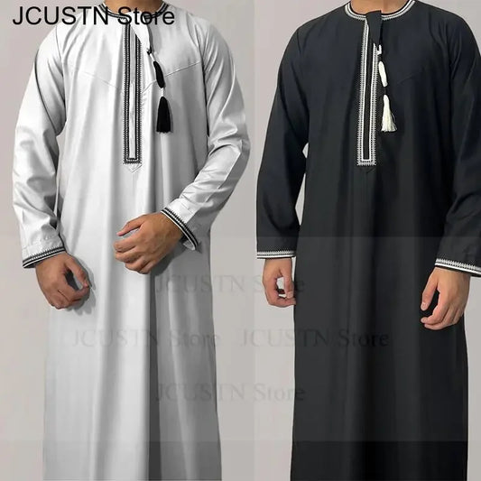 Aman Abaya Jubba Thobe for Men Saudi Arab Kaftan Muslim Men Long Sleeve Pullover Dress Rayer Robe Afghan Male  Islam Clothing