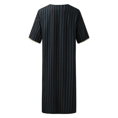 Kaftan Summer Middle Eastern Men's Arab Robe Loose V-neck Short Sleeved Printed Men's Muslim Clothing Islamic Clothing Kaftan