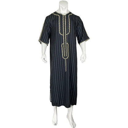 Kaftan Summer Middle Eastern Men's Arab Robe Loose V-neck Short Sleeved Printed Men's Muslim Clothing Islamic Clothing Kaftan