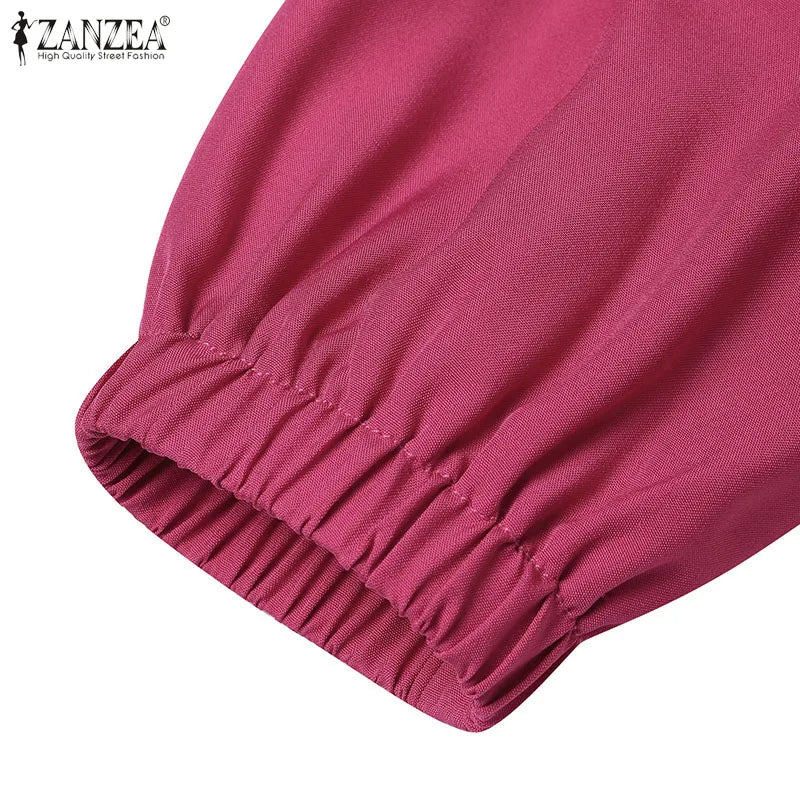 ZANZEA Fashion Women Long Sleeve Solid Ruffles Sundress Islamic Clothing Autumn Muslim Abaya Long Dress Robe Femme Eid Mubarek
