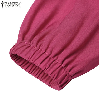 ZANZEA Fashion Women Long Sleeve Solid Ruffles Sundress Islamic Clothing Autumn Muslim Abaya Long Dress Robe Femme Eid Mubarek