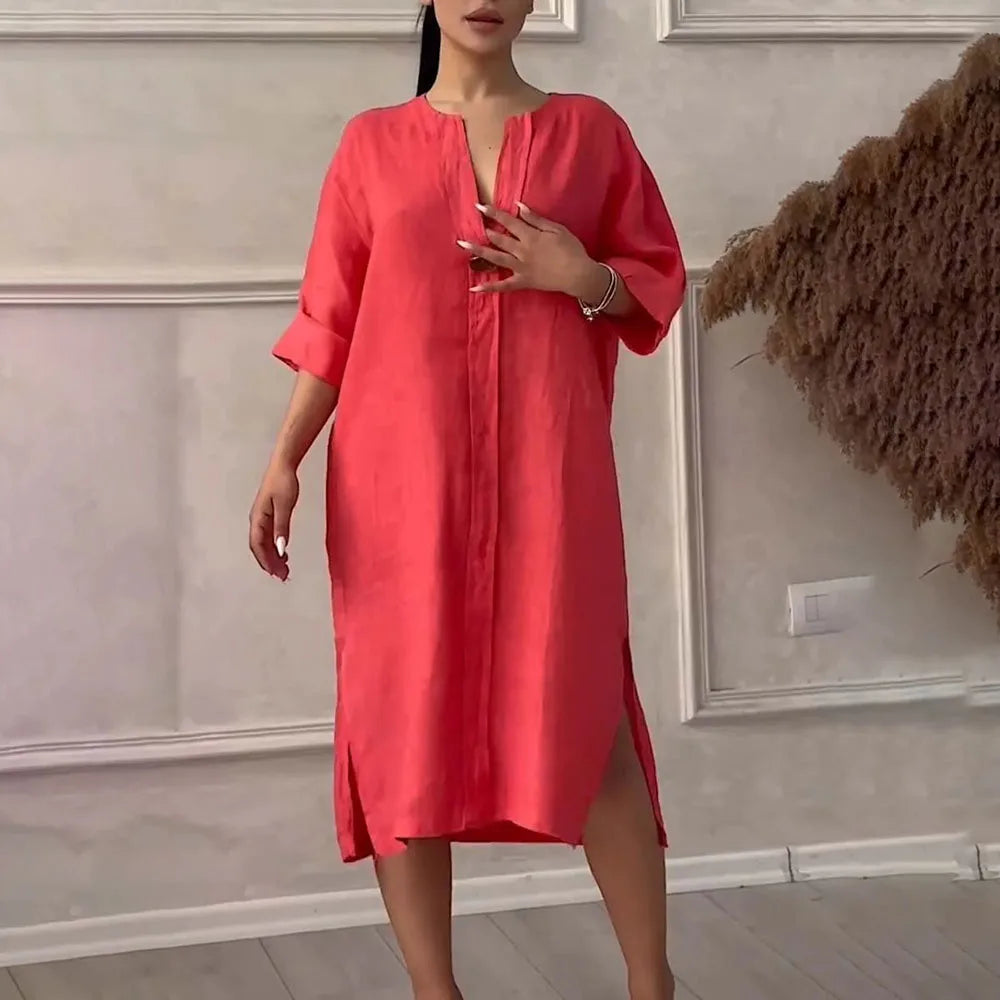 Y2k Long Sleeve Linen Maxi Dress Women Summer2024 Summer Casual Solid Color Party Loose Long Dresses Elegant Vestidos