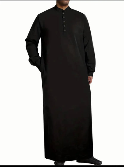Muslim Robe Men Stand Collar Button Robe Saudi Arabia Kaftan Musulman Abaya Qamis Caftan Fashion Islam Dress Eid S-3XL 2024 New
