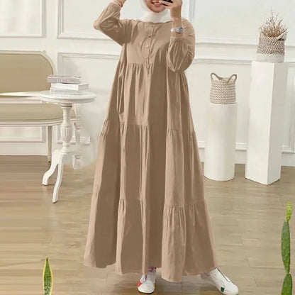 ZANZEA Fashion Women Long Sleeve Solid Ruffles Sundress Islamic Clothing Autumn Muslim Abaya Long Dress Robe Femme Eid Mubarek