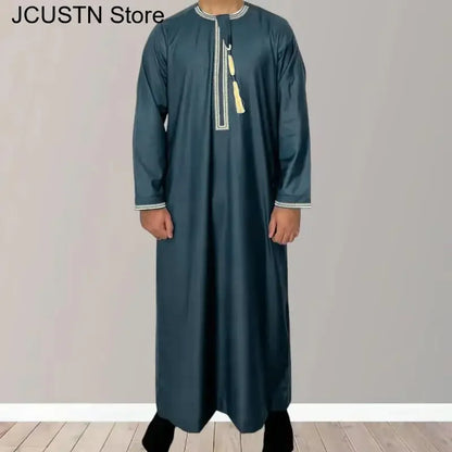 Aman Abaya Jubba Thobe for Men Saudi Arab Kaftan Muslim Men Long Sleeve Pullover Dress Rayer Robe Afghan Male  Islam Clothing