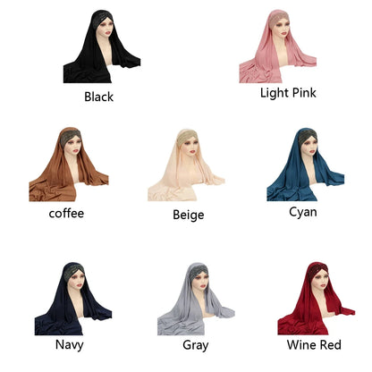 New Muslim Women Khimar Sequin Hijab Cross Forehead Scarf Headwrap Islamic Clothing Headscarf Amira Headband Turbante Mujer