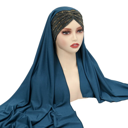 New Muslim Women Khimar Sequin Hijab Cross Forehead Scarf Headwrap Islamic Clothing Headscarf Amira Headband Turbante Mujer