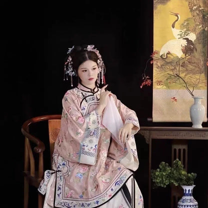 Late Qing Dynasty Ethnic Clothing Heavy Industry Printing Han Women's Hanfu Horse Face Skirt Girls Classic Summer Thin