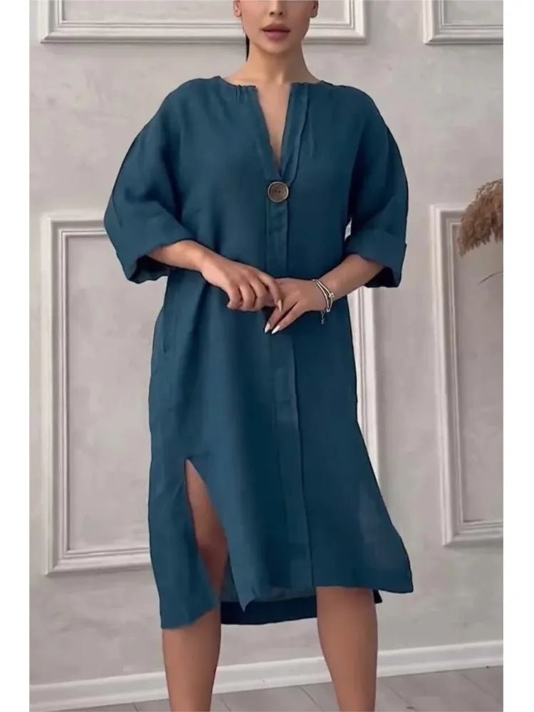 Y2k Long Sleeve Linen Maxi Dress Women Summer2024 Summer Casual Solid Color Party Loose Long Dresses Elegant Vestidos