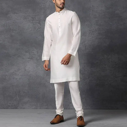 INCERUN Men Muslim Shirt Stand Collar Long Sleeve Islamic Arab Kaftan Solid Color Streetwear Casual Long Shirts Men Clothing 5XL