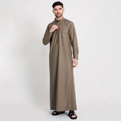 Men's Robe Qatari Stand Collar Robe Pocket Design Arabic Middle Eastern Men's Clothing