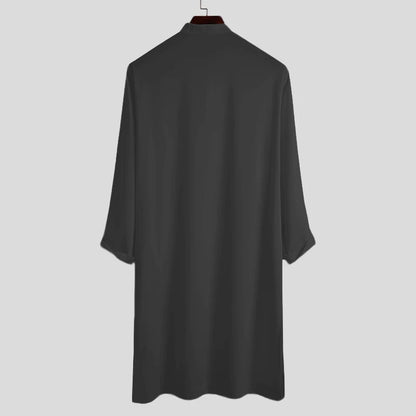 INCERUN Men Muslim Shirt Stand Collar Long Sleeve Islamic Arab Kaftan Solid Color Streetwear Casual Long Shirts Men Clothing 5XL
