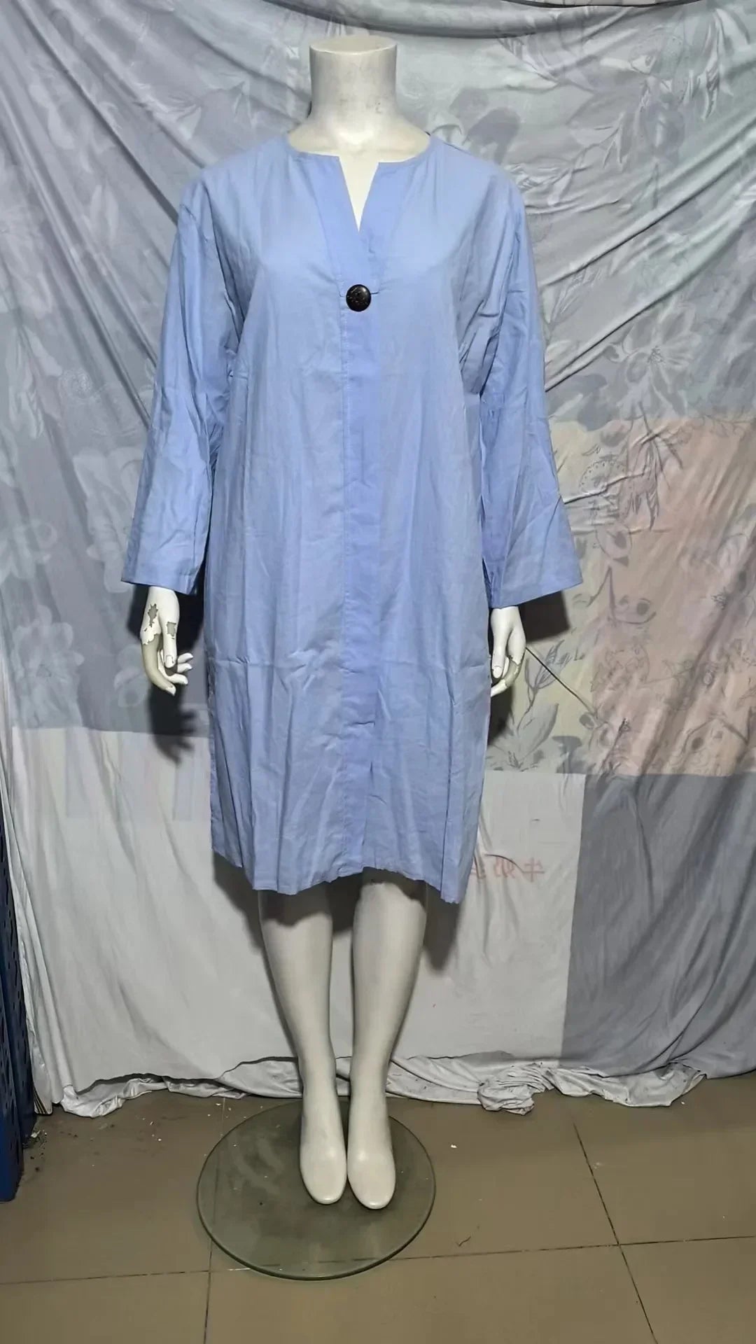 2024 Summer Fashion New Elegant Women's Cotton and Hemp Casual Long Sleeved V-neck Mid Length Commuter Style Solid Color Dress