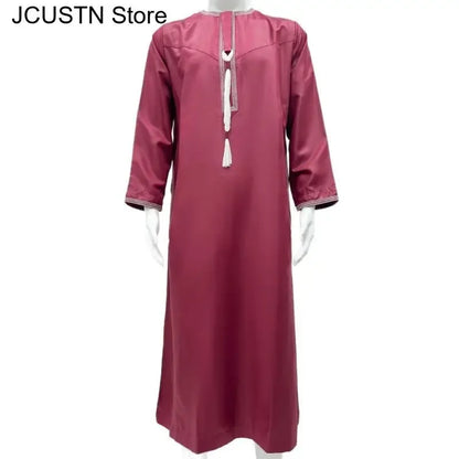 Aman Abaya Jubba Thobe for Men Saudi Arab Kaftan Muslim Men Long Sleeve Pullover Dress Rayer Robe Afghan Male  Islam Clothing