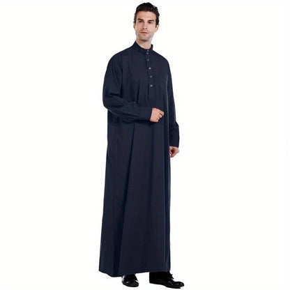Men's Robe Qatari Stand Collar Robe Pocket Design Arabic Middle Eastern Men's Clothing