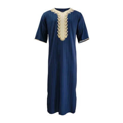 Kaftan Summer Middle Eastern Men's Arab Robe Loose V-neck Short Sleeved Printed Men's Muslim Clothing Islamic Clothing Kaftan