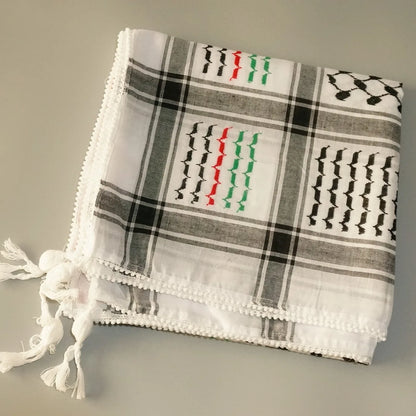 Islamic Print Scarf Unisex Lightweight Plaid Men Women Tassel Arab Desert Shemagh KeffIyeh Scarf Shawl Hijab Wrap Pashmina sjaal